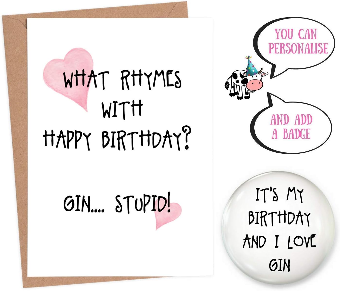 Funny gin birthday card, gin birthday card for her, 1 x card with option to personalise and add a matching badge.
