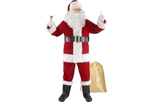 Aotiooy Santa Claus Costume 11pcs Deluxe Santa Suit Adult for Men Professional Santa Outfit for Christmas Party Cosplay