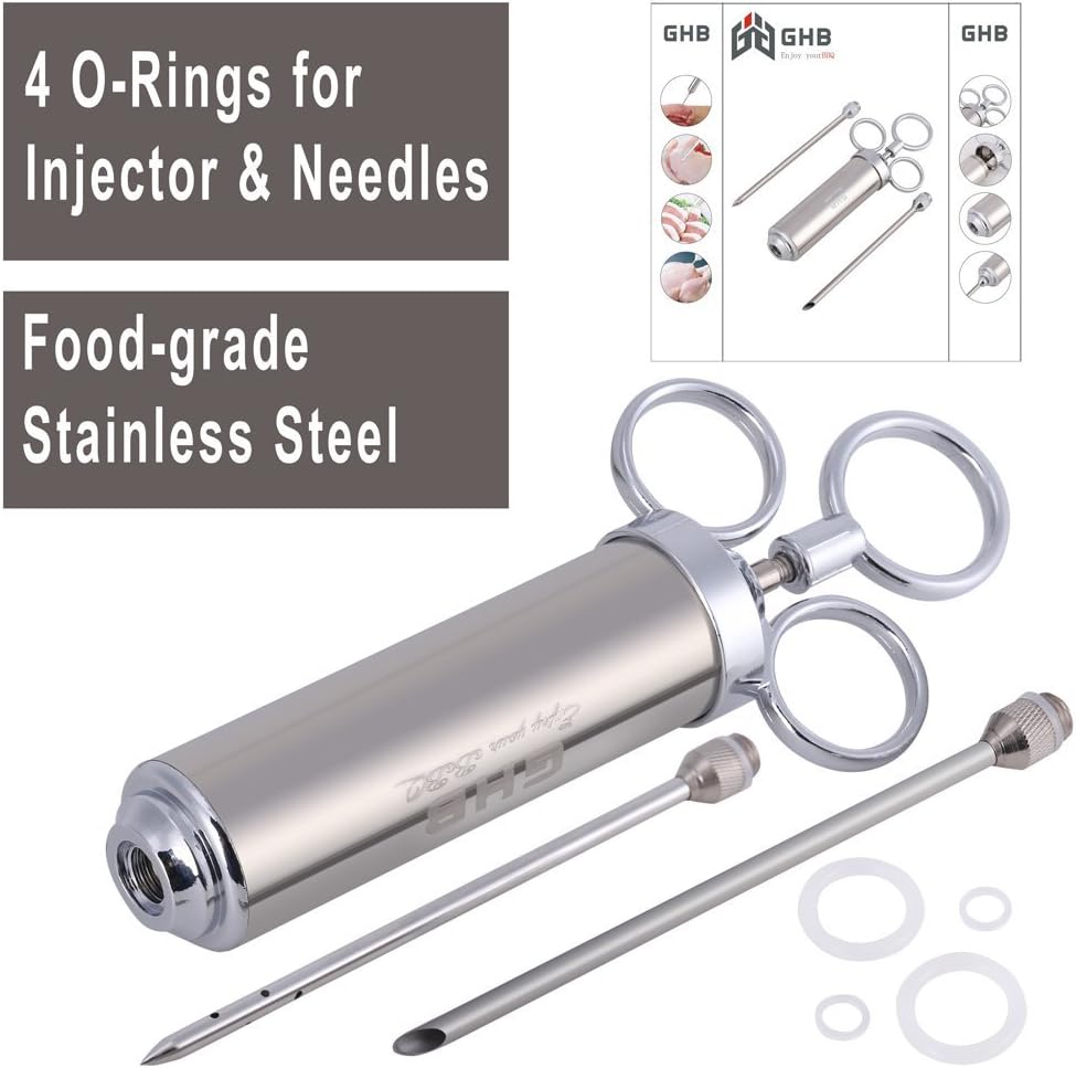 WAAO Meat Injector Flavor Injector Marinade Injector Stainless Steel 2 Oz (Silver)
