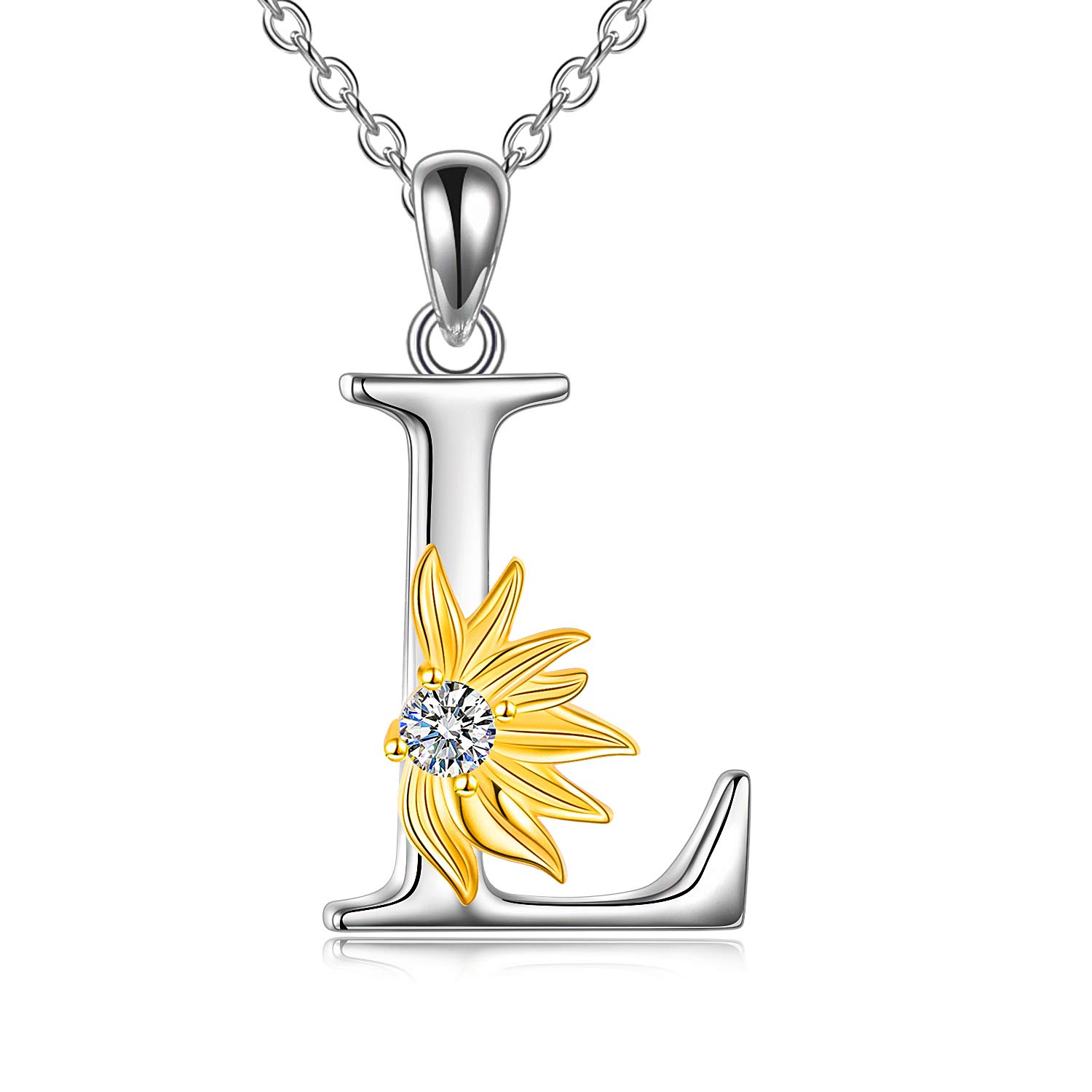 VONALA Sunflower Gifts for Women Sterling Silver Initial Alphabet Letter L Pendant Sunflower Necklace Gifts for Women Girls