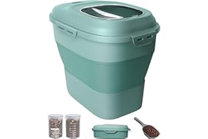 DDMOMMY 30-35 Lbs Dog Food Storage Container Collapsible Dog Food Container with Airtight Lids, Wheels, Scoop and 2pcs Food Storage Containers, Large Pet food storage for Dog, Cat (Green)