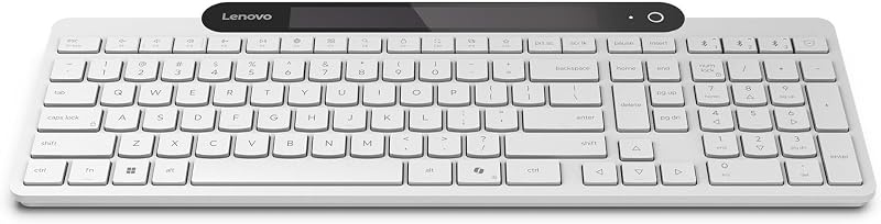 Teclado Bluetooth 800 com carregamento automático, recarga com luz ambiente, ligação para até 3 dispositivos, teclas silenciosas e plástico reciclado – branco