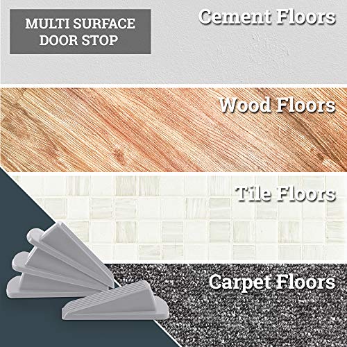 Home Premium Rubber Door Stopper - Multi Surface Door Stop Wedge with Heavy Duty Design - Flexible and Non Scratching Door Holder (4 Pack, Gray) - Thumbnail 4