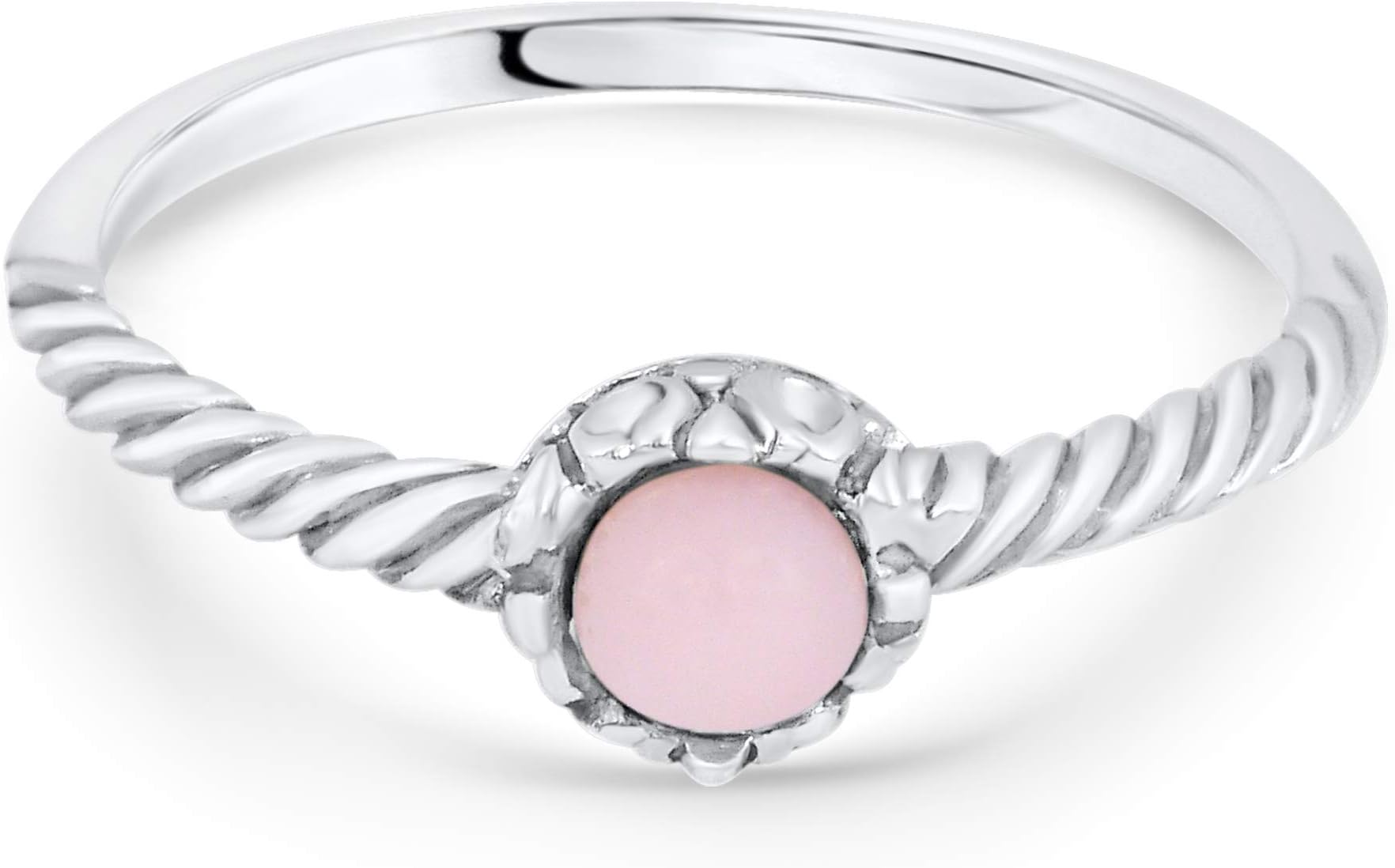 Caratera 925 Sterling Silver Peru Pink Opal Solitaire Ring
