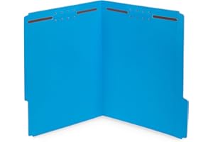 Blue Summit Supplies 50 Fastener File Folders - 1/3 Cut Reinforced Tab - Durable Blue Folders with Prongs- 2 Prong Design for Medical Files, Law Client Files, Office Reports - Letter Size