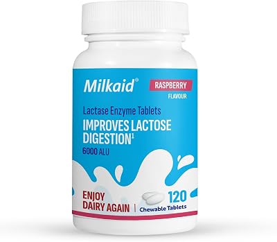 Milkaid Lactase Enzyme Chewable Tablets Raspberry 120 Count