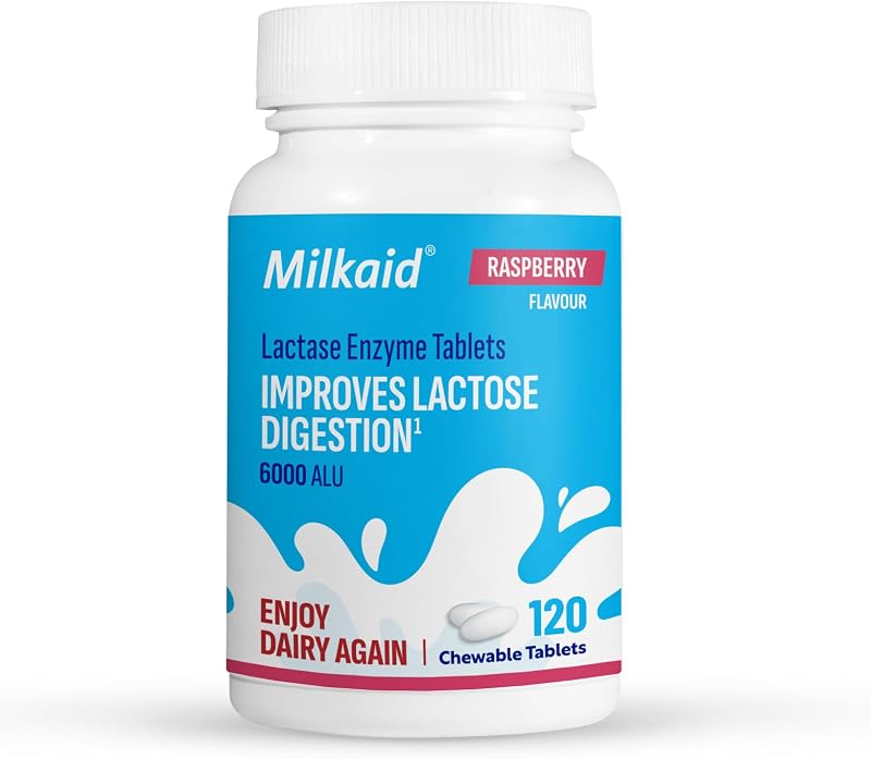 Milkaid Lactase Enzyme Chewable Tablets Raspberry 120 Count
