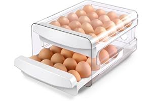 Zagtag® Egg Holder for Fridge, 2-Tier Stackable 40 Eggs Organizer Drawer for Refrigerator, Space-Saving Egg Container, Clear Plastic Egg Tray for Kitchen Storage