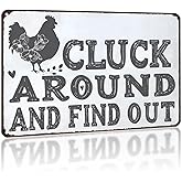CAEJCCL Vintage Chicken Metal Signs Cluck Around And Find Out Funny Tin Sign for Farmhouse Chicken Coop Kicthen 8×12 Inch