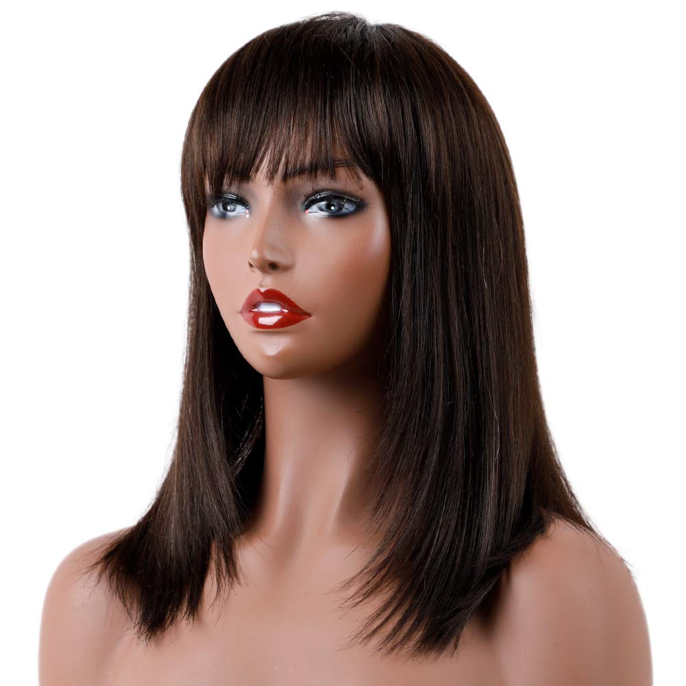 Asifen Medium Length Wigs For Women Human Hair Wigs Mixed Real