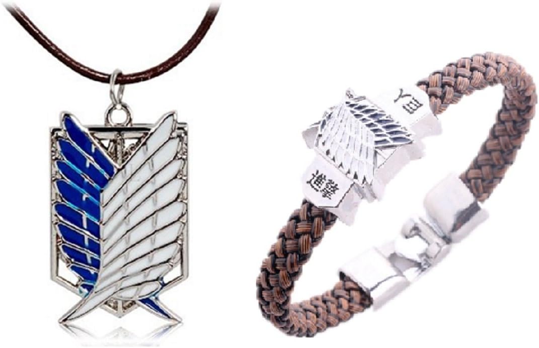 Attack On Titan 2-Piece Survey Corps Dual Wing Bundle - Dual Pendant Necklace and Bracelet