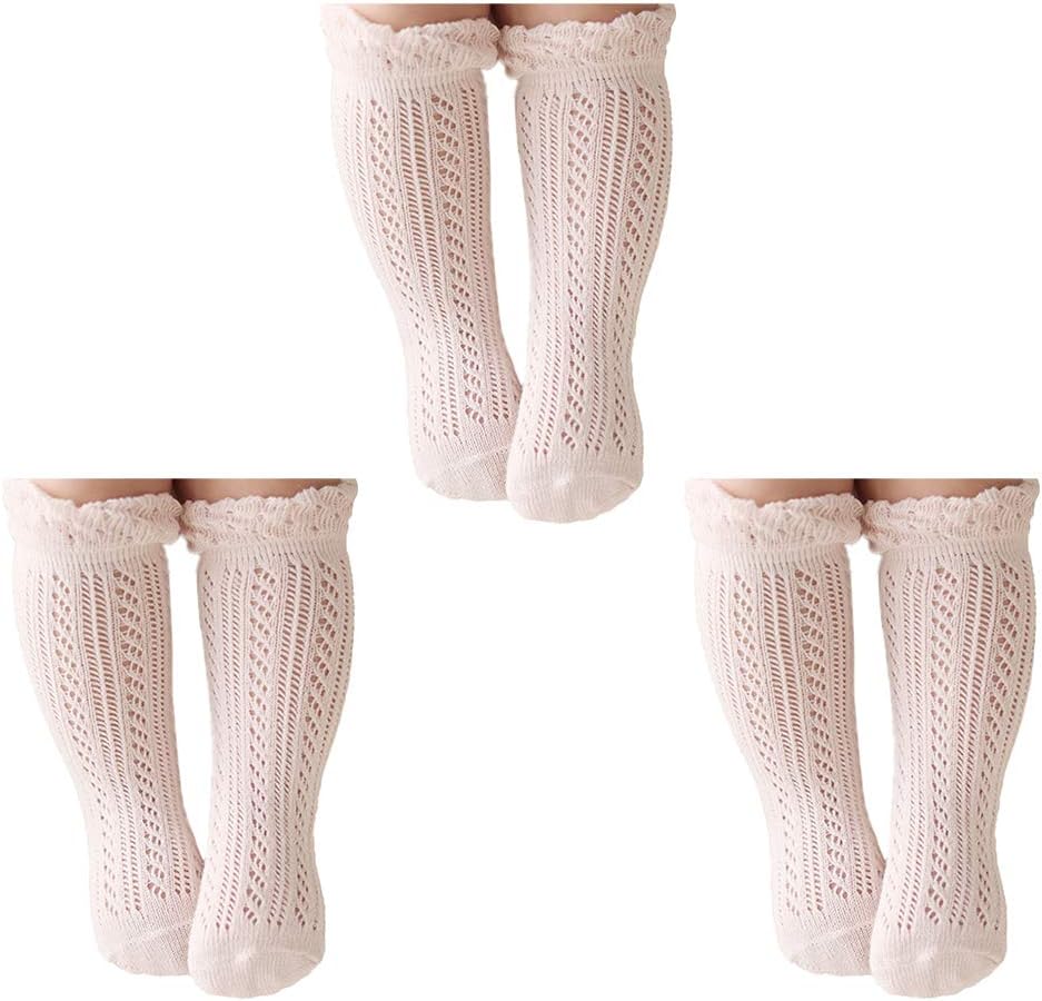 ACTLATIBaby Girls Knee High Socks Hollow Out Anti-skid Knitting Stockings Suitable for 0-2 Years Infants Toddlers
