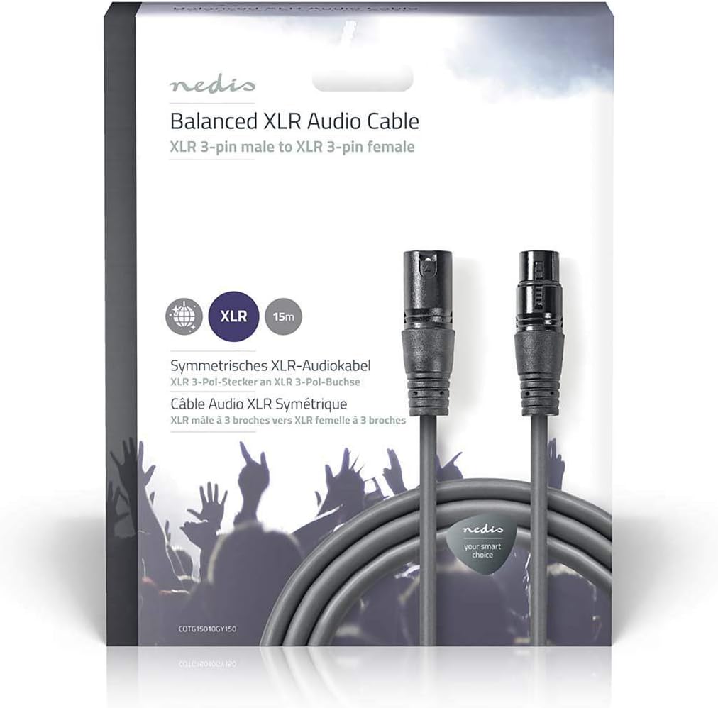 Nedis Balanced XLR Audio Cable, XLR 3 Pin Male - 3 Pin Female, 15.0m, Dark Grey - Image 4