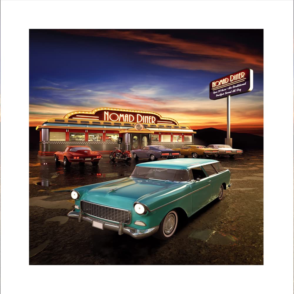 Aoihrraan 3x3m Wild West Diner Photography Backdrop Classic Car Motorcycle Sunset Vintage 50's 60's Style Background Kids Adults Cowboys Nostalgic Artistic Portrait Photo Shooting Studio Props