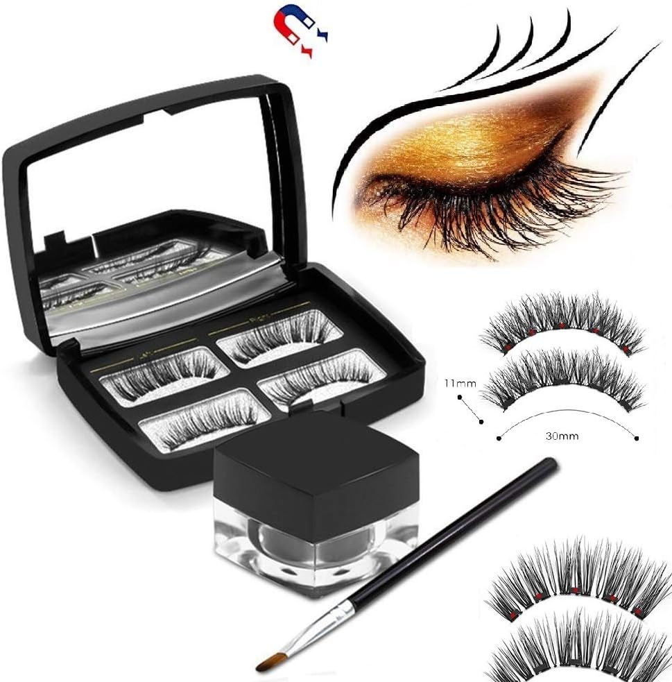 3D Magnetic Eyeliner with Magnetic Eyelashes, [2019 Newest] Black Waterproof Sweat-proof Magnetic Liquid Eyeliner with Brush and Mirror for Use with Magnetic False Lashes (KS01+KS02)