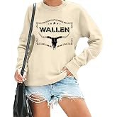RFBIQI Bull Skull Bleached Sweatshirt Womens Country Music Western Shirt Retro Graphic Long Sleeve Casual Pullover Top