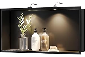 Neodrain Wall Niche with Non-dimmable LED Downlight, Matte Black Stainless Niche NO Tile Needed 24X12Inch Shower Niche, Built-in Recessed Cubby for Bathroom Storage