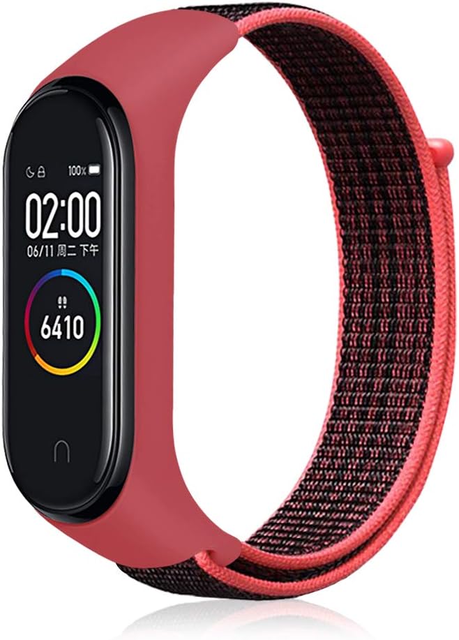 XIHAMA Strap for Xiaomi mi band 4 / mi band 3, Nylon Fabric Replacement Band Fitness Wristband Bracelet (red/black)