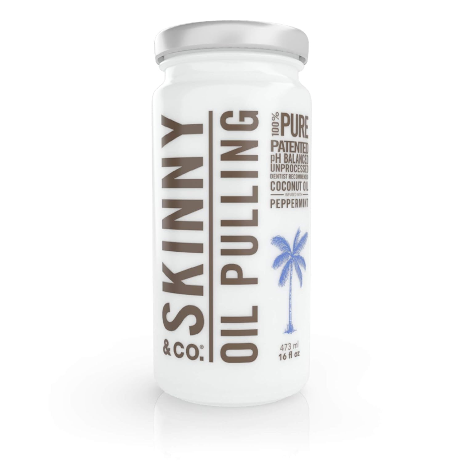 Skinny & CO. Peppermint Oil Pulling Coconut Oil- 100% Raw All Natural and Organic, Whitens Teeth, Freshens Breath, Stengthens Gums, Safe on Enamel, Solvent Free, Filler Free, Chemical Free, 16 oz.