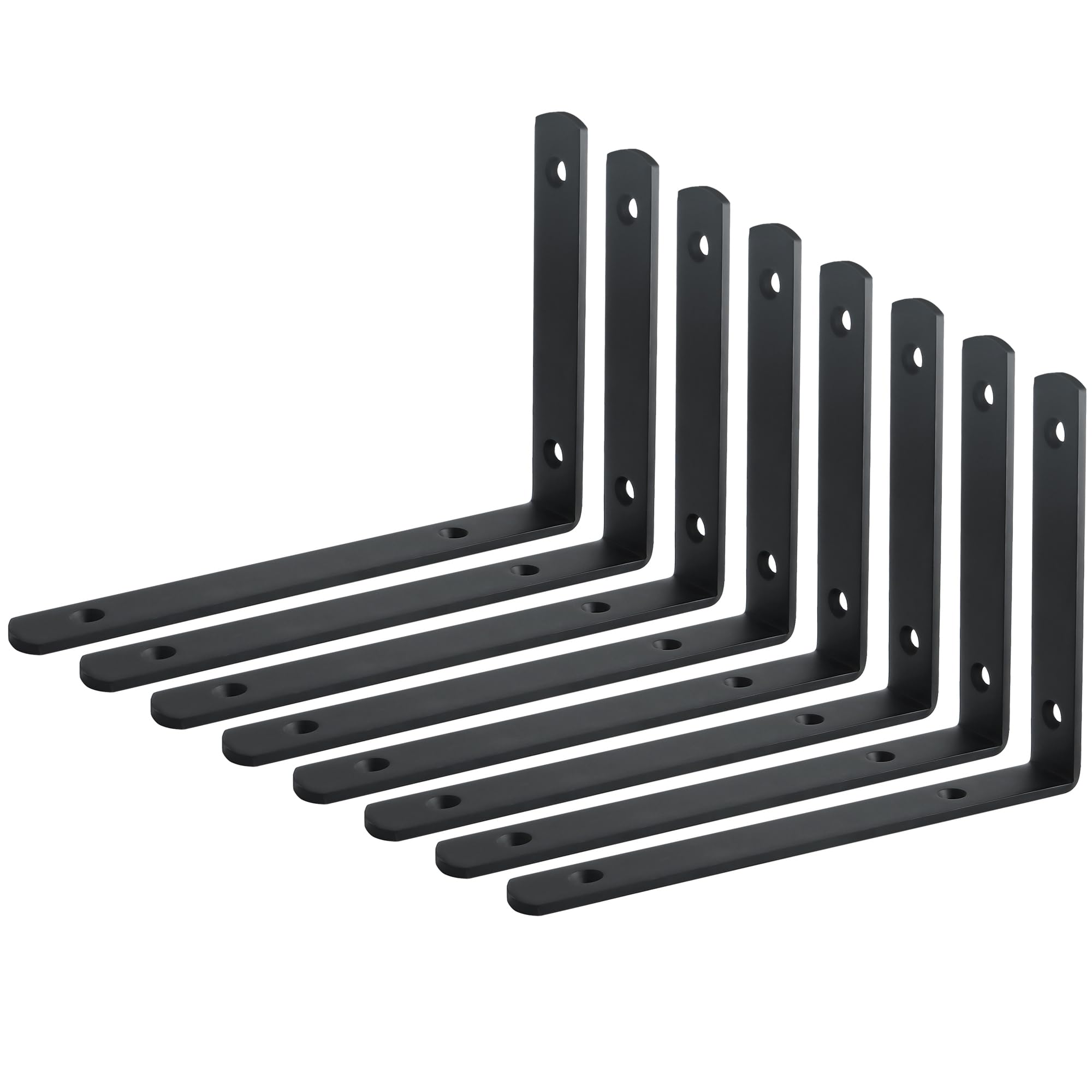 Mooche 8PCS Black Shelf Brackets 200mm, Metal L Bracket for Shelves, Wall Mounted Shelf Supports Brace Heavy Duty for Living Room Kitchen Office