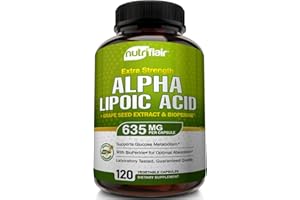 NutriFlair Alpha Lipoic Acid 600mg Supplement with Grape Seed Extract and BioPerine Black Pepper, Gluten-Free, Soy-Free, Non-GMO Dietary Capsules, Easy-to-Swallow Veggie Caps- 120 Vegetarian Capsules
