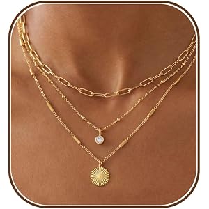 SELSHE Layered Gold Necklaces for Women Trendy,14K Gold Plated Chain Necklace Stack Cute Choker Necklace Set Dainty Statement