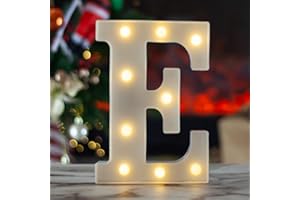 SKYPHAROS LED Marquee Letters, White 26 Alphabet Light Up Letters, Battery Powered LED Letter Lights for Birthday Party, Christmas Night, Home, Bar, Graduation, Wedding Decoration(E)