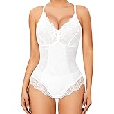 Vorcy Lace Bodysuit for Women Tummy Control Backless Top V-Neck Shapewear Bodysuit