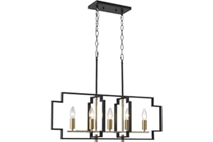 Emliviar 5-Light Island Lighting, Modern Kitchen Dining Room Light Fixtures, Black and Gold Finish, JE1981-5LP BK+G