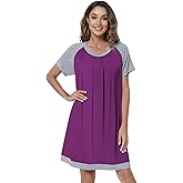 NACHILA Women's Nightgowns-Viscose Made from Bamboo,Short Sleeve Nightshirt Henley Sleepdress Soft Sleepshirt Cool Sleepwear