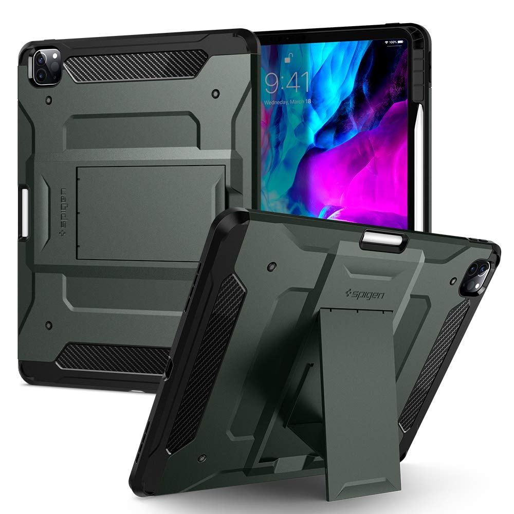 Spigen Tough Armor Pro Compatible with iPad Pro 12.9 Case with pencil holder (2020/2018) - Military Green โ image 1