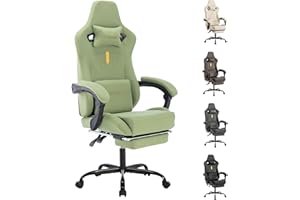 NIONIK Gaming Chair, Video Game Chair with Massage Lumbar Support and Footrest, Comfortable Ergonomic Computer Chair with Linkage Armrests, Height Adjustable Racing Game Chair Pu Leather for Adults, Green
