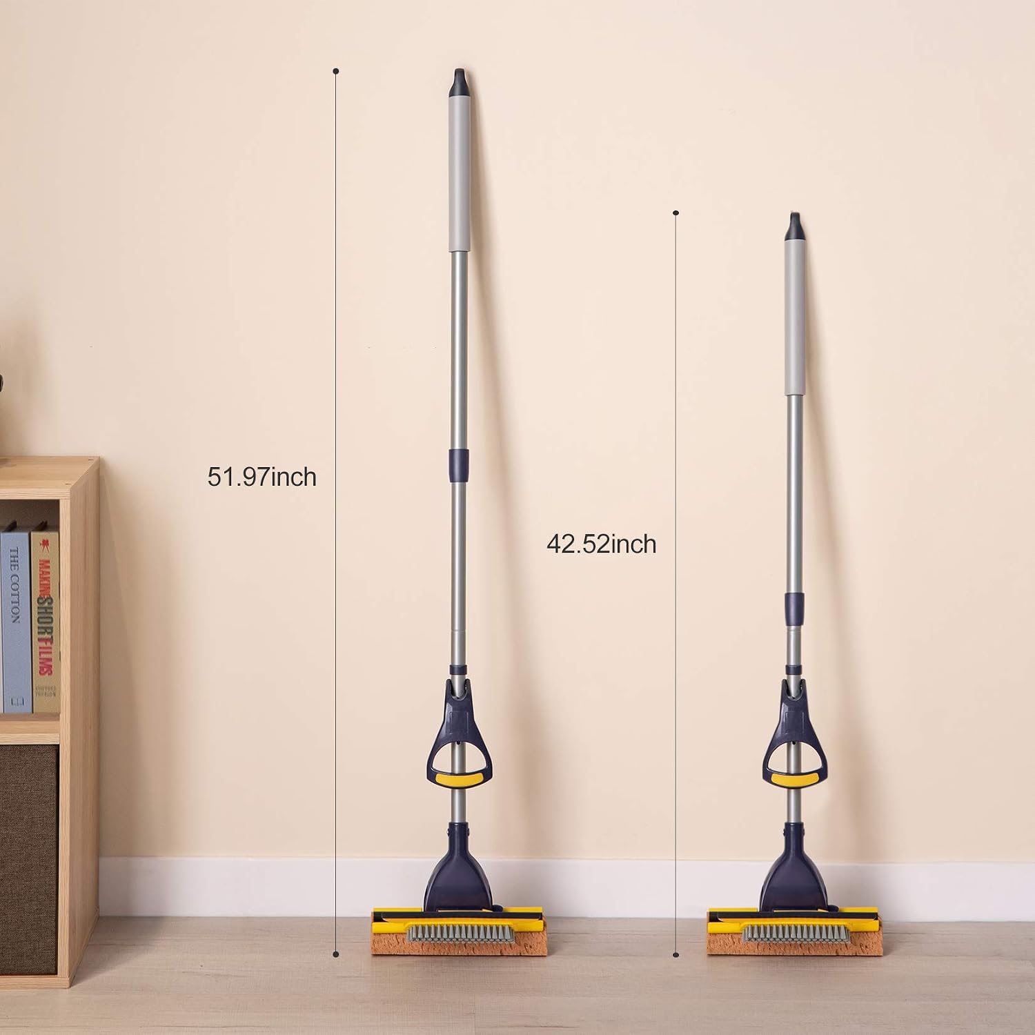 Yocada Sponge Mop Home Commercial Use Tile Floor Bathroom Garage Cleaning with Squeegee and Extendable Telescopic Long Handle 42-52 Inches Easily Dry Wringing - Image 5