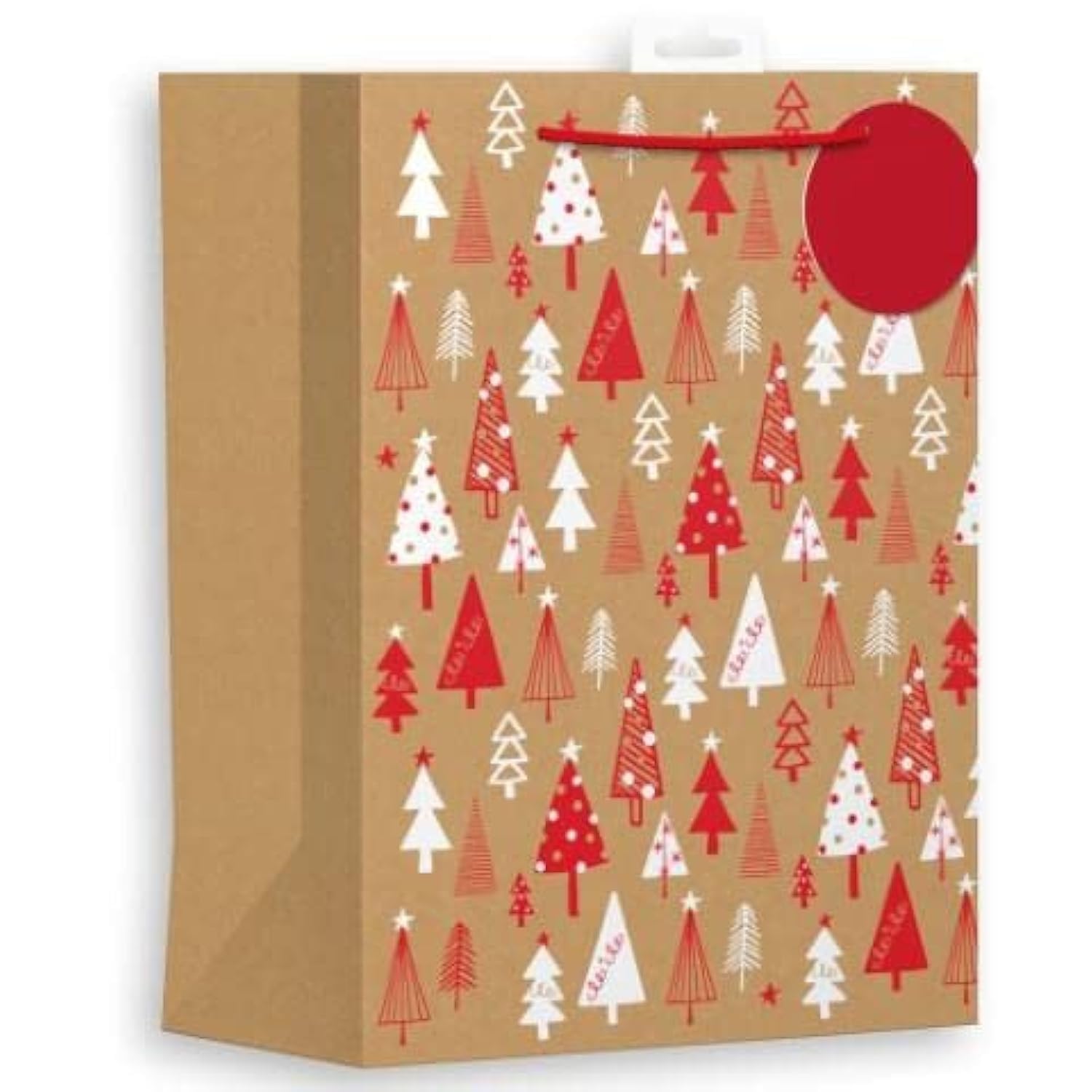 Pack of 6 Paper Christmas Glitter Gift Bags with Gift Tags Rudolph Santa (Large, Red and White Kraft Tree)