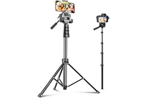 Aureday 67” Phone Tripod, Detachable and Extendable Selfie Stick Tripod for iPhone/Android Smartphone/Camera/GoPro, Portable Cell Phone Tripod with 360-Degree Rotatable Pan Head (XX-67KCWBZBK)