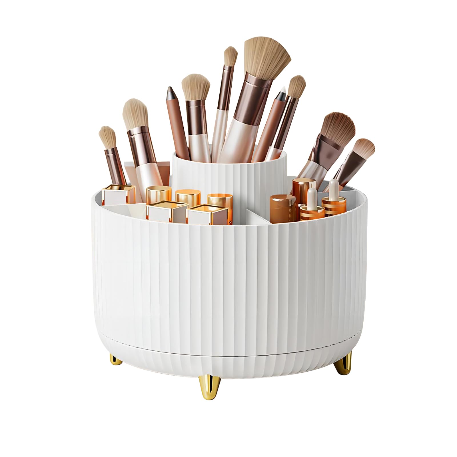DASITON Large Capacity Makeup Brush Holder,360° Rotating Makeup Organiser,5 Slot Makeup Brushes Cup,for Vanity Decor,Bathroom Countertops,Desk Storage Container,Cosmetic Display Cases(White) — image 1