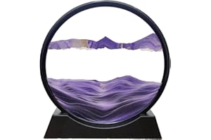 SOFLIY 3D Dynamic Sand Art Liquid Motion, Moving Sand Art Picture Round Glass 3D Deep Sea Sandscape in Motion Display Flowing Sand Frame Relaxing Desktop Home Office Work Decor (12“, Purple)