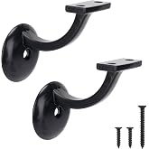 HILLMASTER Steel Handrail Bracket for Indoor Outdoor Stairs, Anti-Rust Hand Rail Brackets Hand Railing Brackets Strong Stair Support for Home Buildings Stairways Handrail, Matte Black, 2 Pcs
