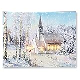 Snowy Church Lighted Canvas Wall Art Christmas Decoration