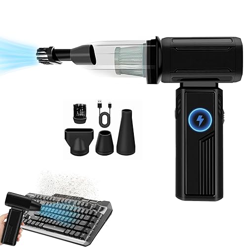 Compressed Air Duster, 30,000 RPM Electric Air Duster Cleaner, Blower & Vacuum 2 in 1 Compressed Air Cleaner for Pc, Stepless Speed Control, Cordless Handheld Mini Jet Blower, 5500pa Vacuum Suction