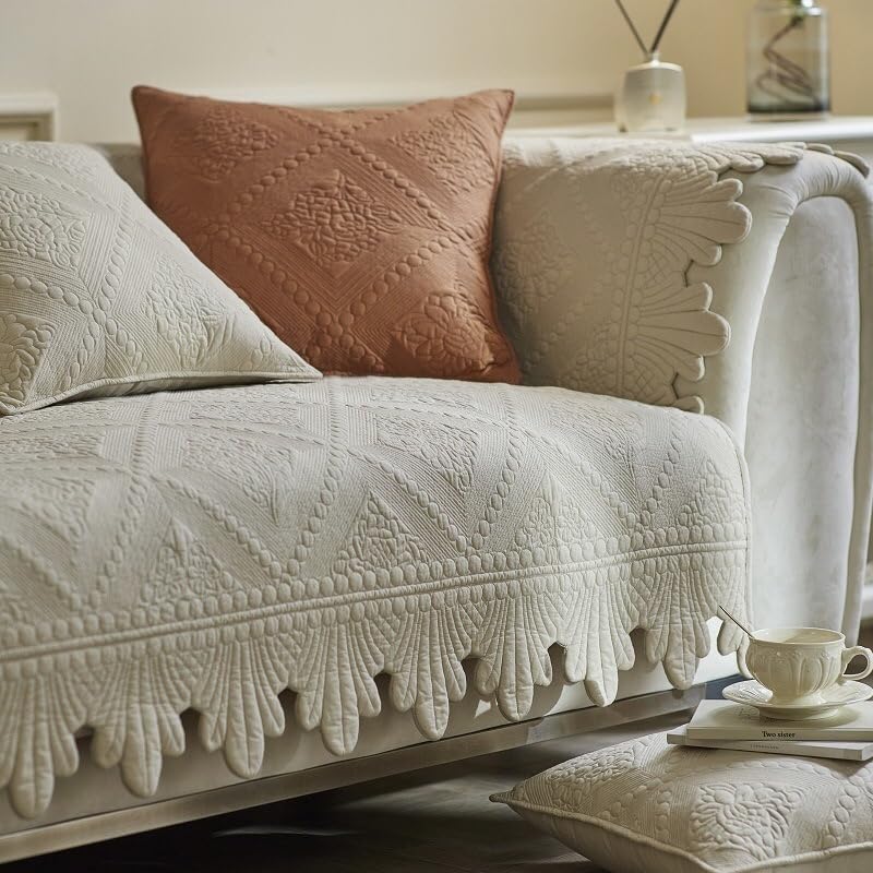 ZIREMQ Thick Funny Fuzzy Sofa Covers 1 2 3 Seater, Non-Slip Sofa Slipcovers Corner L Shape Sofa Cover, Cotton Quilted Universal Sofa Cushion Covers for Living Room Furniture Protector(Beige,70x180cm)