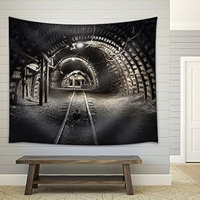 Illuminated, Underground Tunnel in The Minery - Fabric Wall Tapestry Home Decor - 51x60 inches
