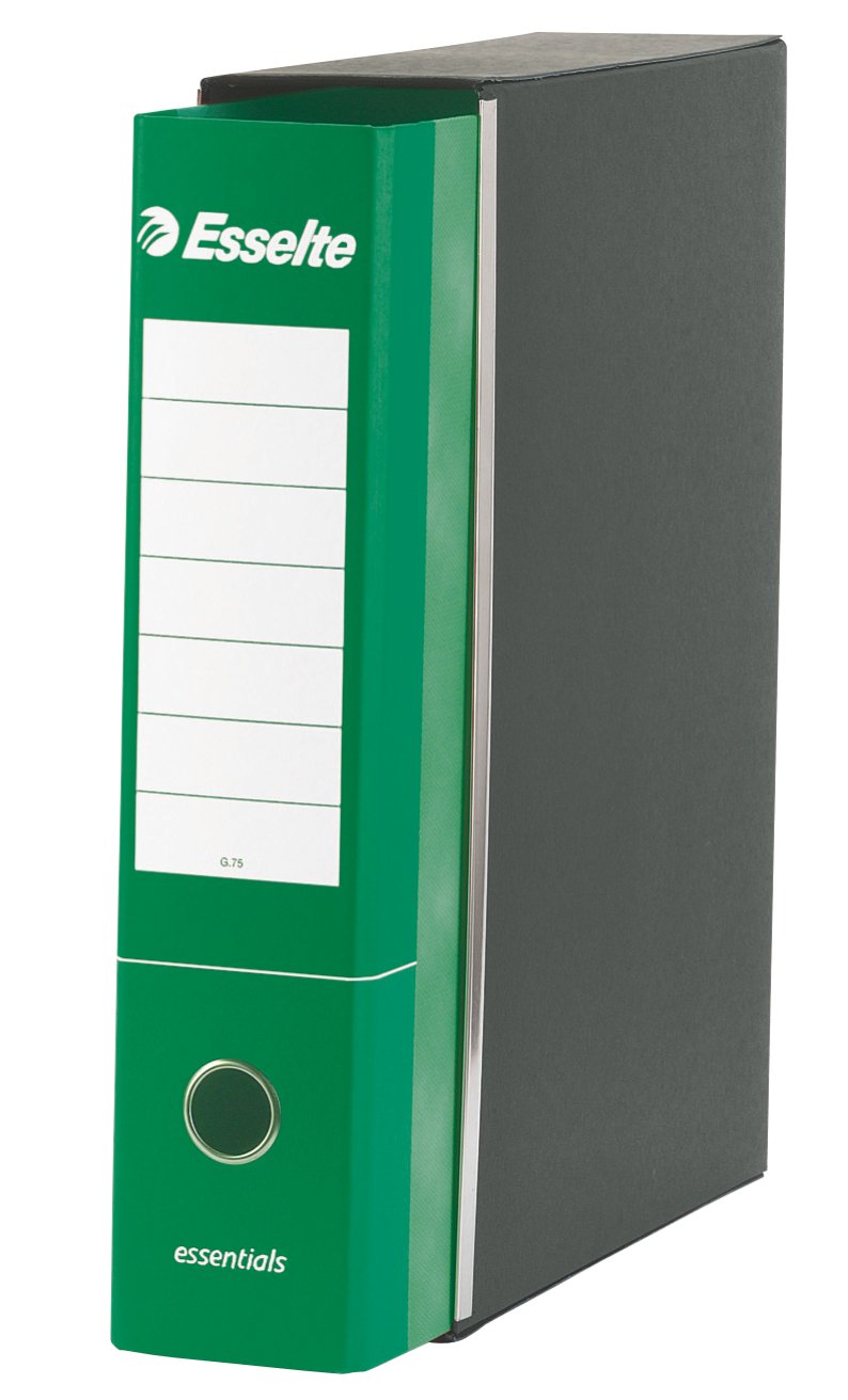 Esselte Essentials 390773180 390773180 G73 Recorder with Case, with Lever Mechanism, Commercial Format, 23 x 30 cm, with 8 cm Spine, Green, Pack of 6