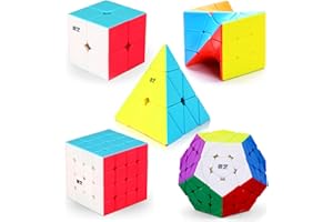 ROXENDA Speed Cube Set, 2x2, 4x4, Megaminx, Pyramid and Twist Cubes, Stickerless Magic Cubes Collection for Kids, Teens & Adults, 5 Pack