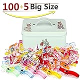 Homder 105 Pack Multicolor Wonder Clips Quilter Clamps with Tin Box for Sewing, Quilting, Crafters, Crochet, Knitting and Holding Paper