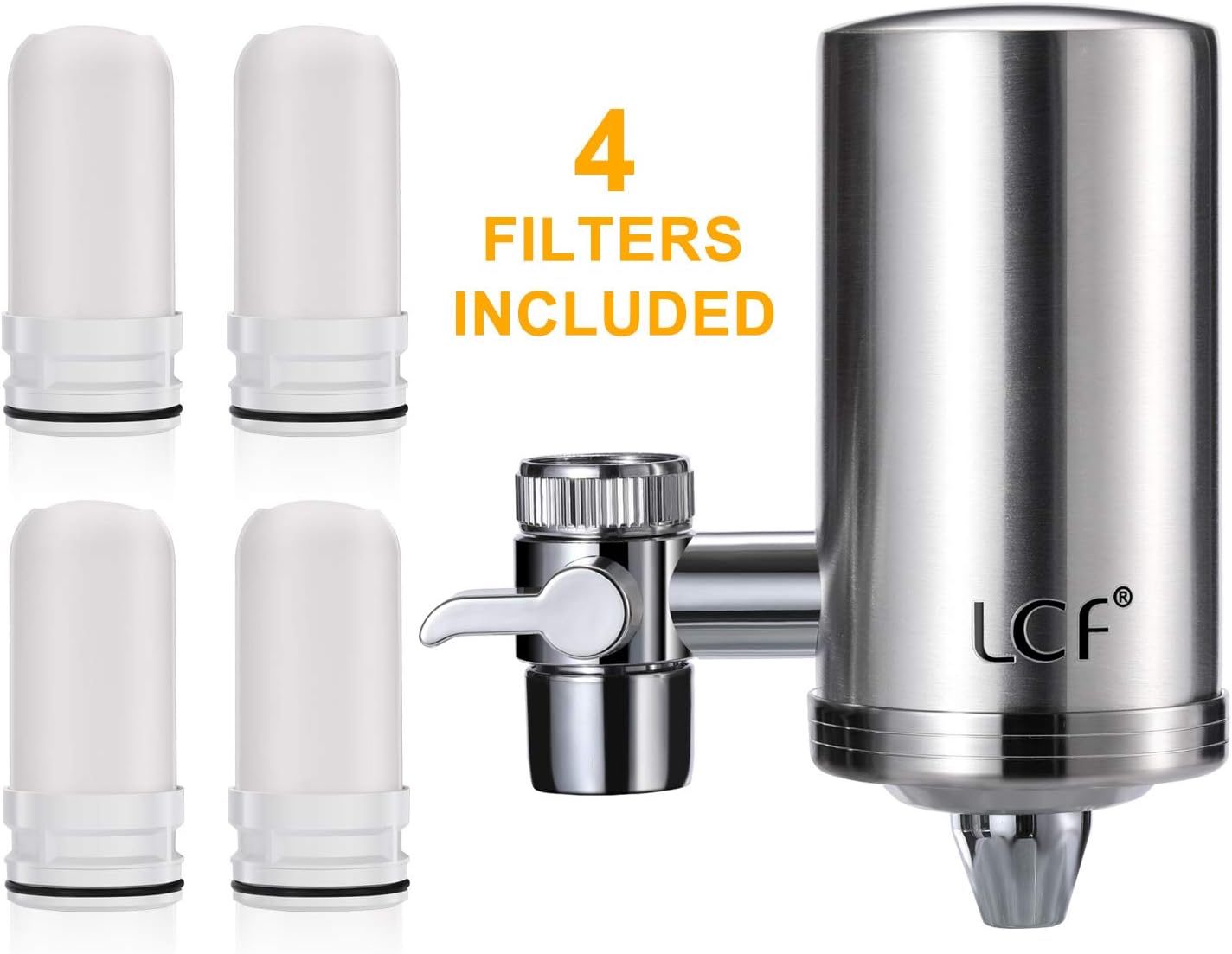 LCF Water Filter Faucet, Food Grade 304 Stainless Steel, Water Purifier with ACF Filter Element, with Double Outlet to Reduce Chlorine,Lead,BPA Free and Improve Hard Water(4 Filters Included): Home & Kitchen