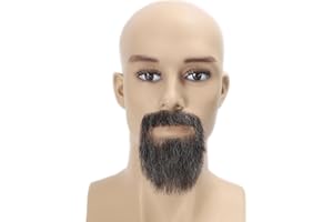 Adytom Fake Beard and Goatee Brown Human Hair Lace Base Hand Knoted Realistic Halloween Costume False Mustache and Gotatee (White Mix)