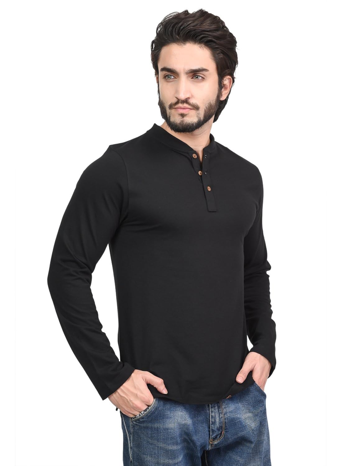 kalt men's cotton blend plain half sleeves henley neck t-shirt