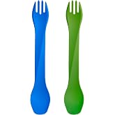 humangear GoBites Bio Uno Spork - Durable Plant-Based Travel Utinsel, Bio Uno Long 2-Pack, Dark Blue/Light Green