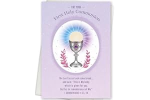 MOROLURU First Holy Communion Card for Boys or Girls – Religious Christian Greeting Card with Chalice Design, Scripture Verse